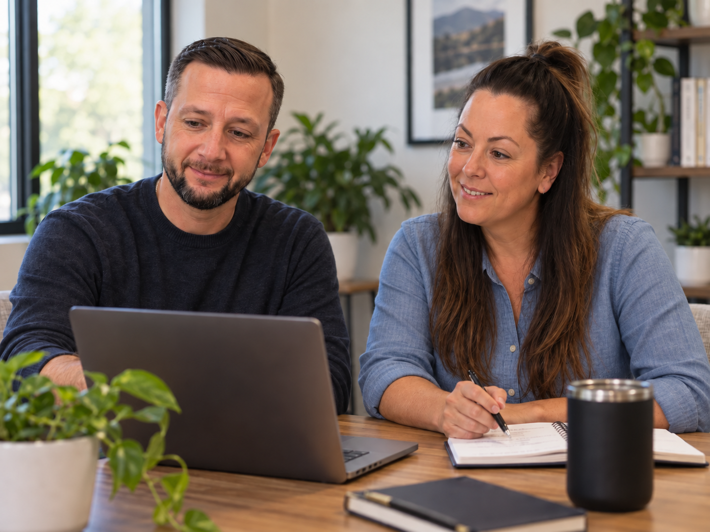 Two AMIGA colleagues reflecting together with a laptop and notebook.